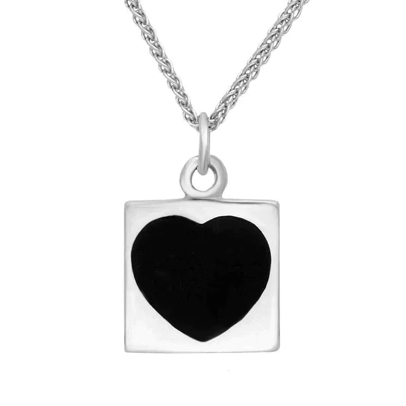 Sterling Silver and Whitby Jet Square Heart Necklace sold by Jura Watches
