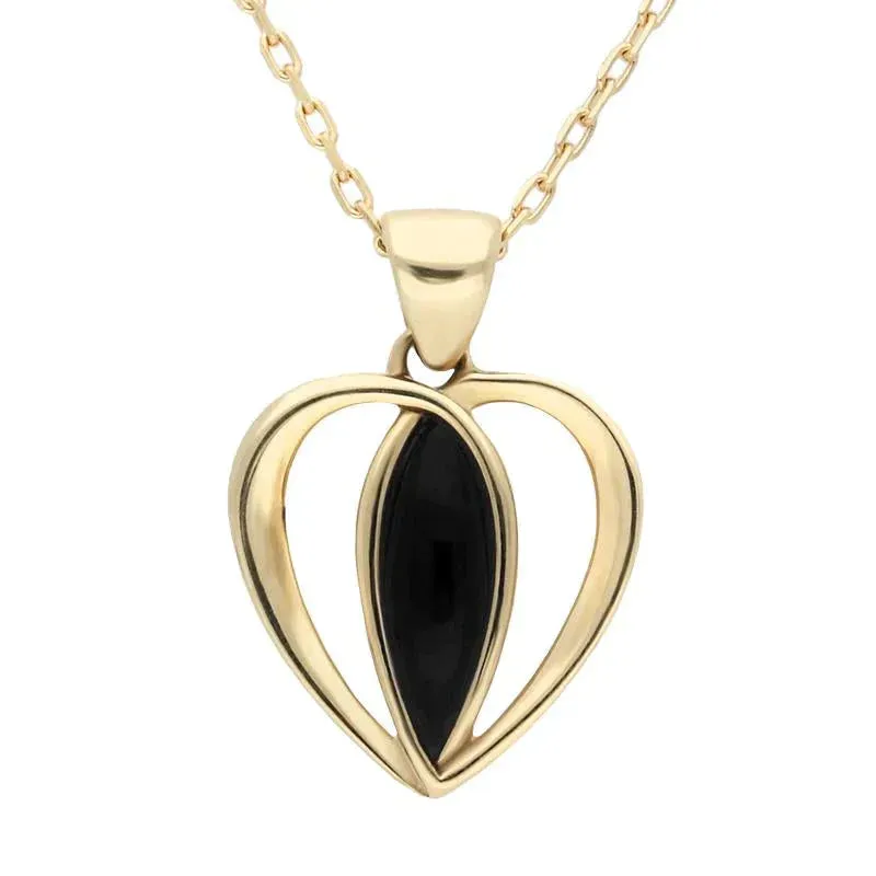 9ct Yellow Gold Whitby Jet Centre Stone Heart Necklace sold by Jura Watches