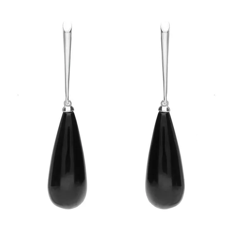 Sterling Silver Whitby Jet Tapered Bomb Drop Earrings sold by Jura Watches