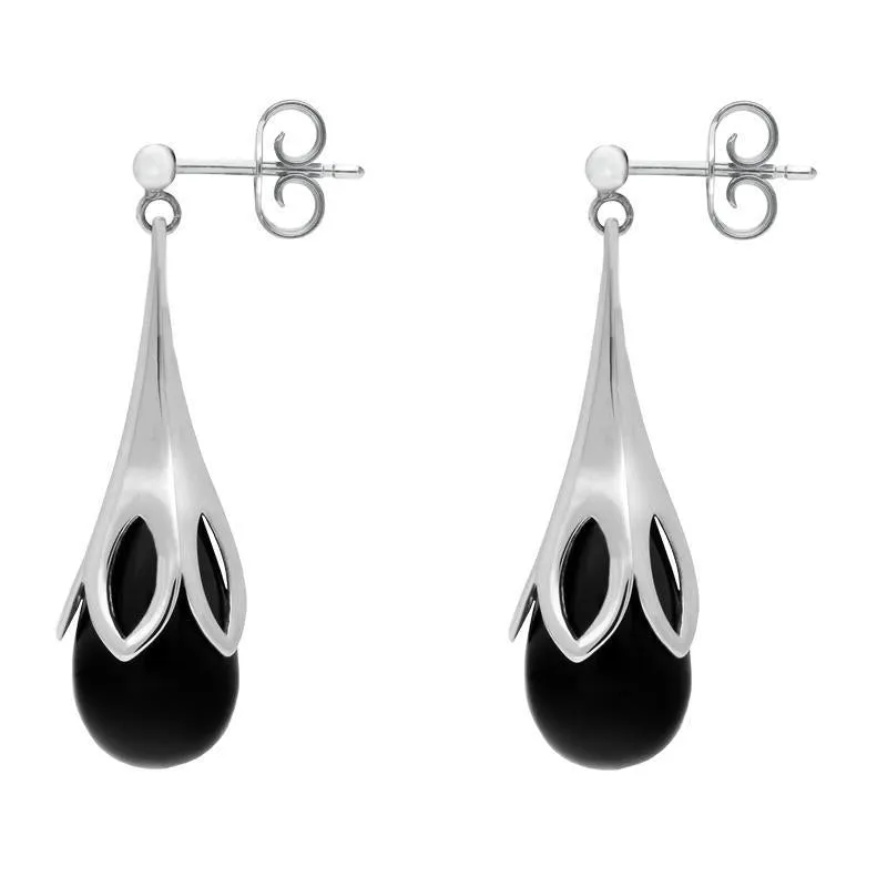 Sterling Silver Whitby Jet Large Tulip Drop Earrings sold by Jura Watches product image thumbnail 2