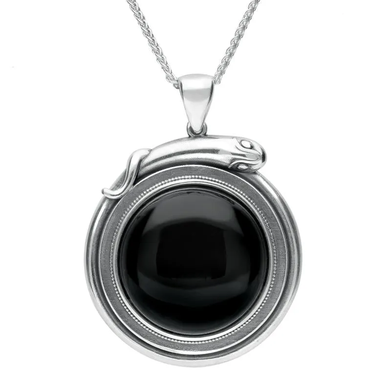 Sterling Silver Whitby Jet Large Round Snake Edge Necklace sold by Jura Watches