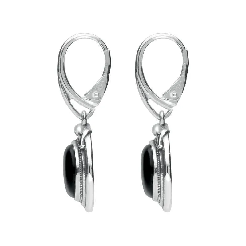 Sterling Silver Whitby Jet Small Round Snake Edge Hook Drop Earrings sold by Jura Watches product image thumbnail 2