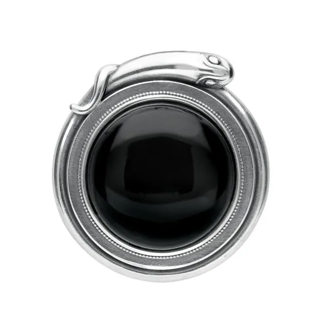 Sterling Silver Whitby Jet Round Snake Edge Brooch M356 sold by Jura Watches