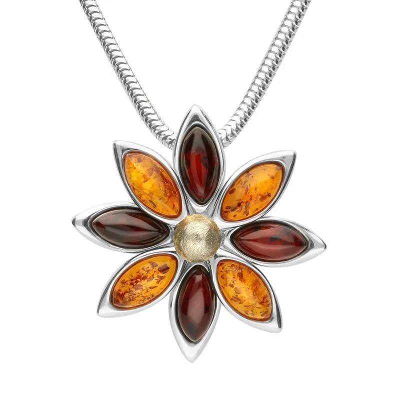 Sterling Silver Amber Flower Necklace sold by Jura Watches