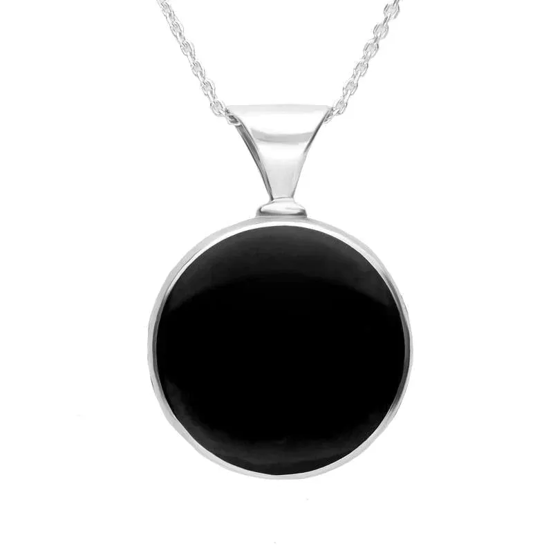 Sterling Silver Whitby Jet Mother of Pearl Round Heavy Fob Necklace sold by Jura Watches