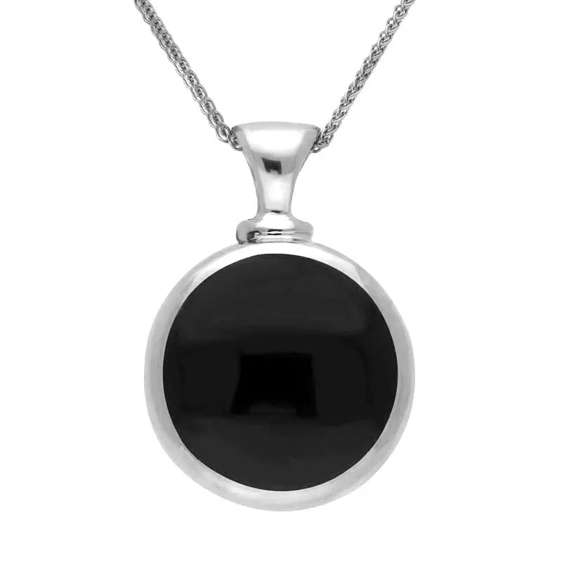 Sterling Silver Whitby Jet Mother of Pearl Double Sided Round Dinky Fob Necklace sold by Jura Watches