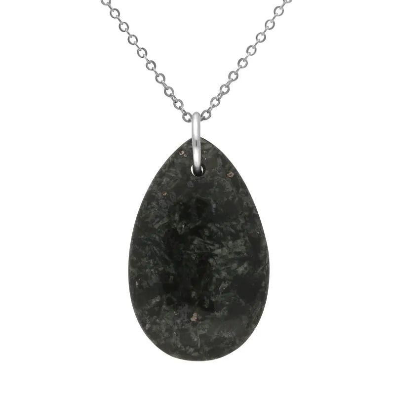 Sterling Silver Preseli Bluestone Pear Shaped Carved Necklace sold by Jura Watches