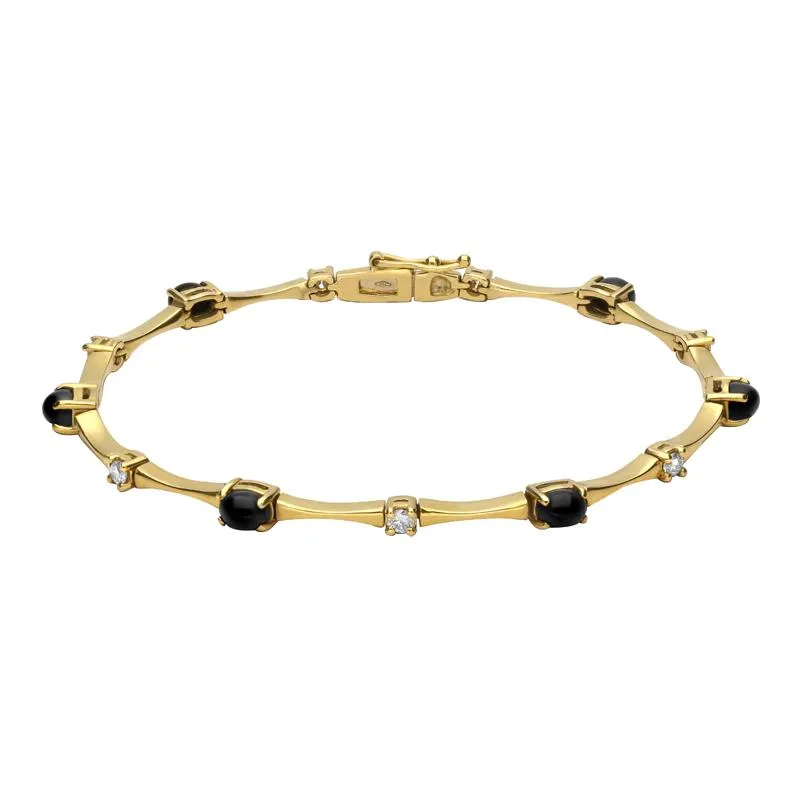 18ct Yellow Gold Whitby Jet Diamond Thirteen Stone Link Bracelet sold by Jura Watches