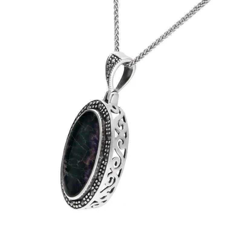 Sterling Silver Blue John and Marcasite Framed Oval Necklace sold by Jura Watches product image thumbnail 2