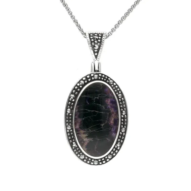 Sterling Silver Blue John and Marcasite Framed Oval Necklace sold by Jura Watches
