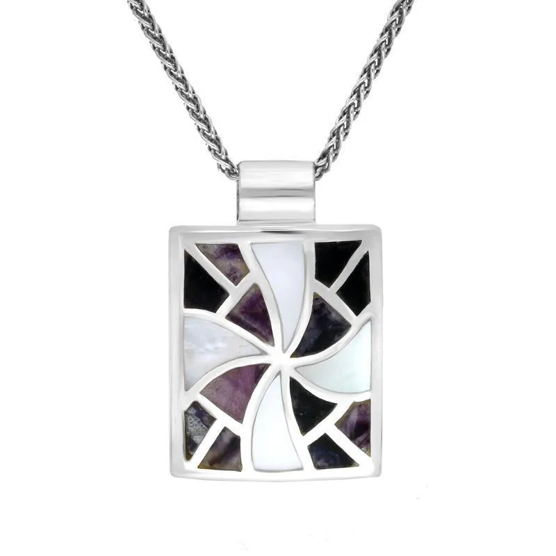 Sterling Silver Blue John and Mother of Pearl Fan Pattern Necklace sold by Jura Watches