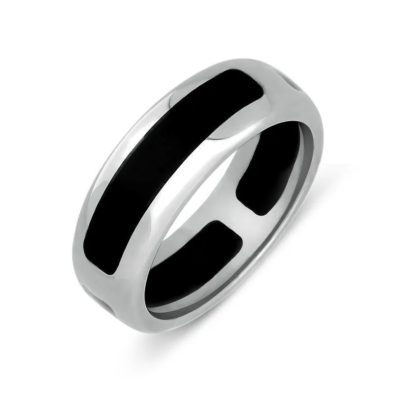Sterling Silver and Whitby Jet 8mm Wedding Ring sold by Jura Watches