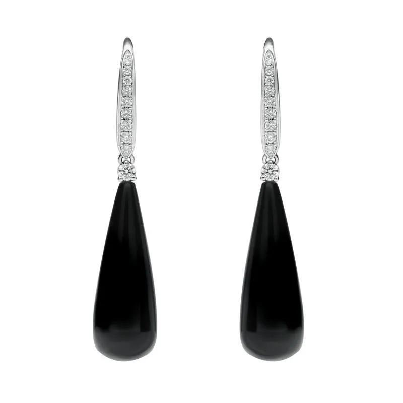 18ct White Gold Whitby Jet and Diamond Drop Earrings sold by Jura Watches
