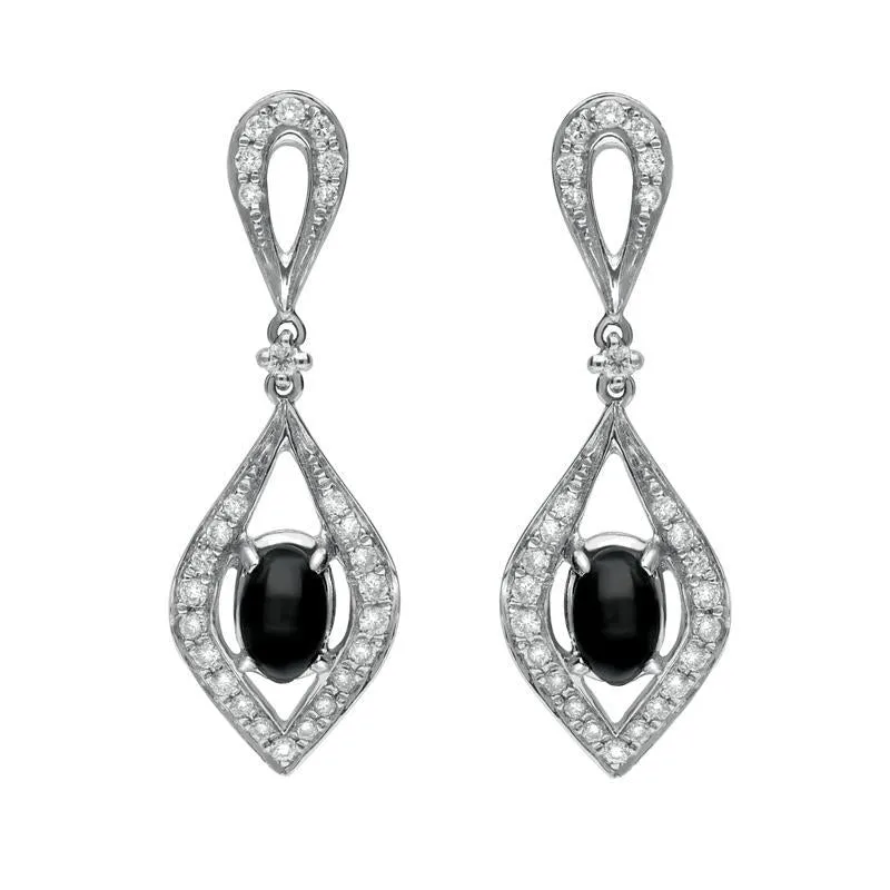 18ct White Gold Whitby Jet Diamond Open Curved Marquise Drop Earrings D sold by Jura Watches