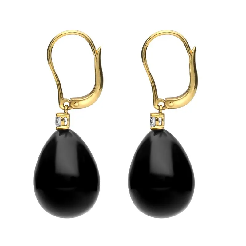 18ct Yellow Gold Whitby Jet 0.20ct Diamond Lever Back Pear Drop Earrings sold by Jura Watches product image thumbnail 2