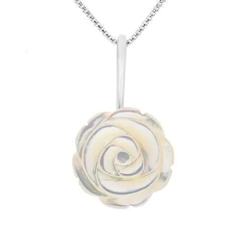 Sterling Silver White Mother of Pearl Tuberose 18mm Rose Necklace sold by Jura Watches