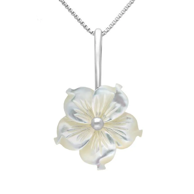 Sterling Silver White Mother of Pearl Tuberose 20mm Carnation Necklace sold by Jura Watches