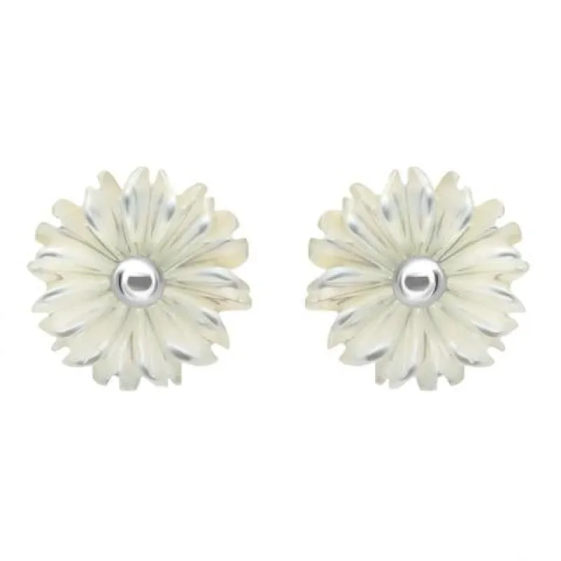 Sterling Silver White Mother of Pearl Tuberose 8mm Daisy Stud Earrings sold by Jura Watches