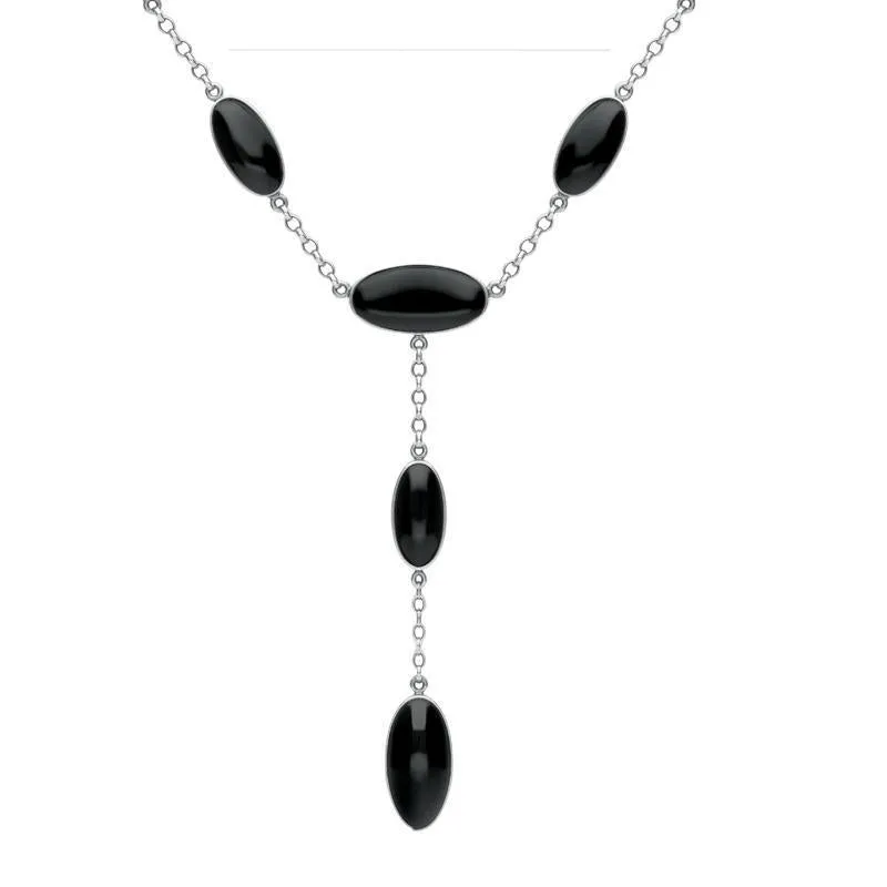Sterling Silver Whitby Jet Long Oval Dropper Necklace sold by Jura Watches