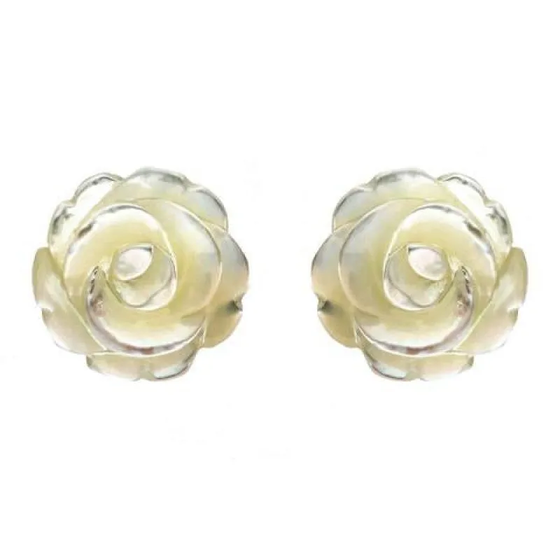 Sterling Silver White Mother of Pearl Tuberose 10mm Rose Stud Earrings sold by Jura Watches