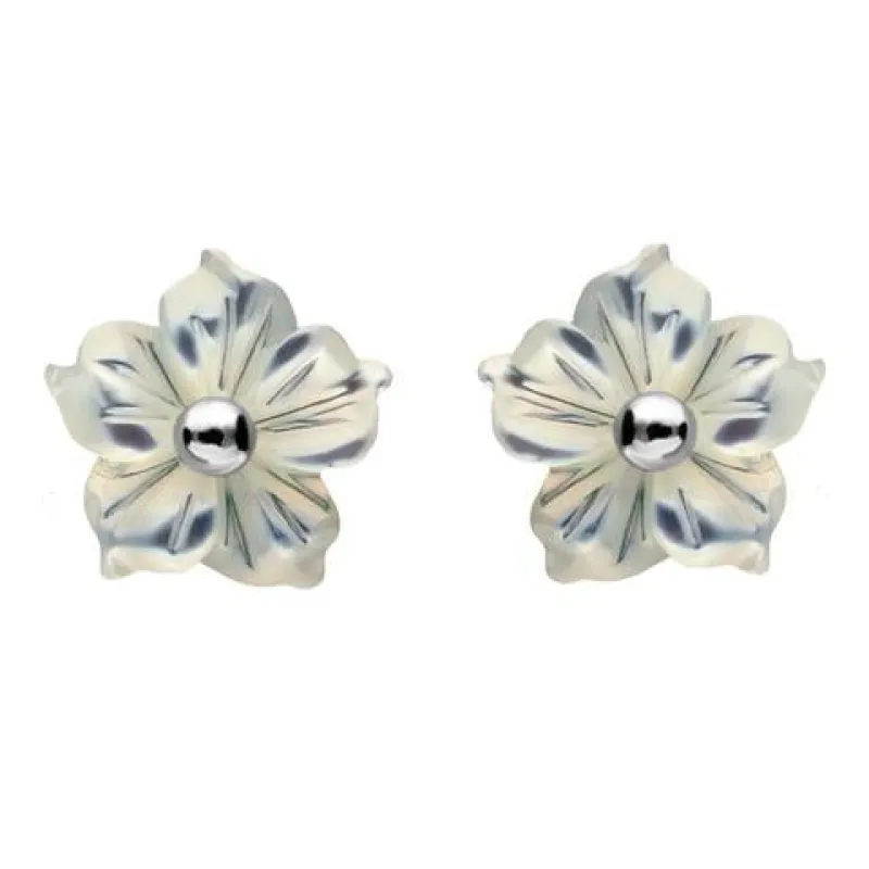 Sterling Silver White Mother of Pearl Tuberose 8mm Carnation Stud Earring sold by Jura Watches