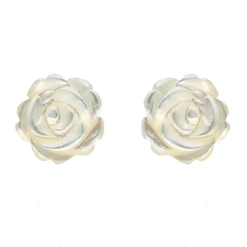Sterling Silver White Mother of Pearl Tuberose 8mm Rose Stud Earrings sold by Jura Watches