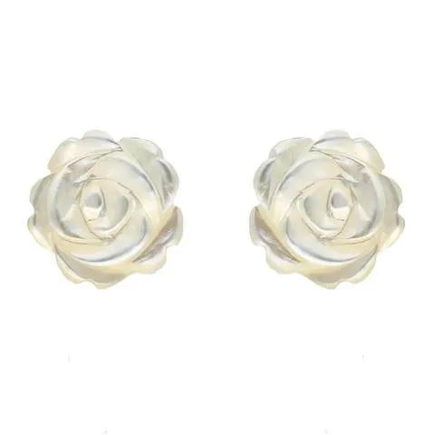 Sterling Silver White Mother of Pearl Tuberose 8mm Rose Stud Earrings sold by Jura Watches