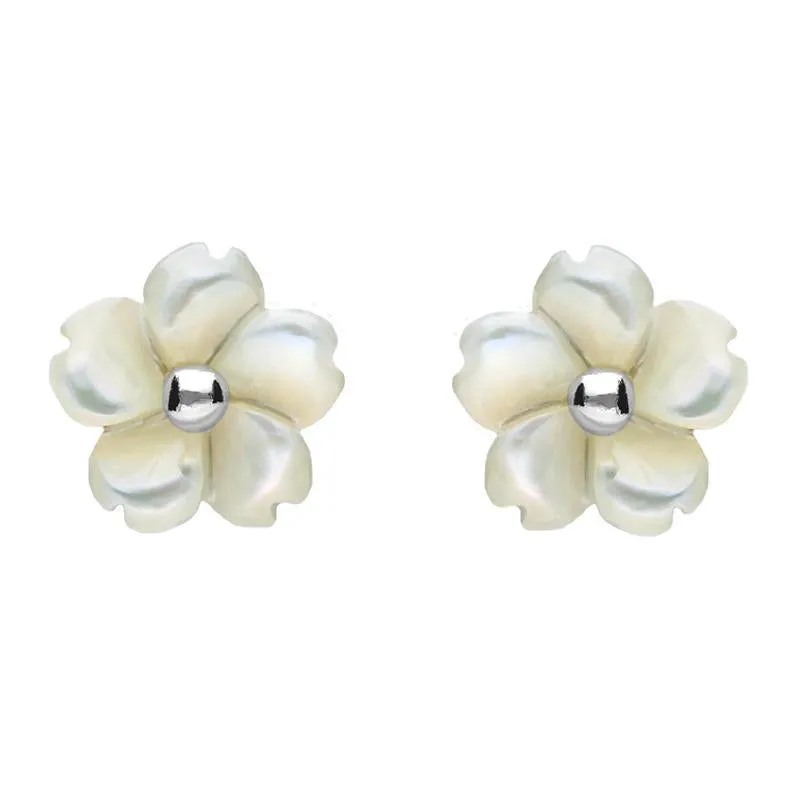 Sterling Silver White Mother of Pearl Tuberose 8mm Gypsophila Stud Earrings sold by Jura Watches