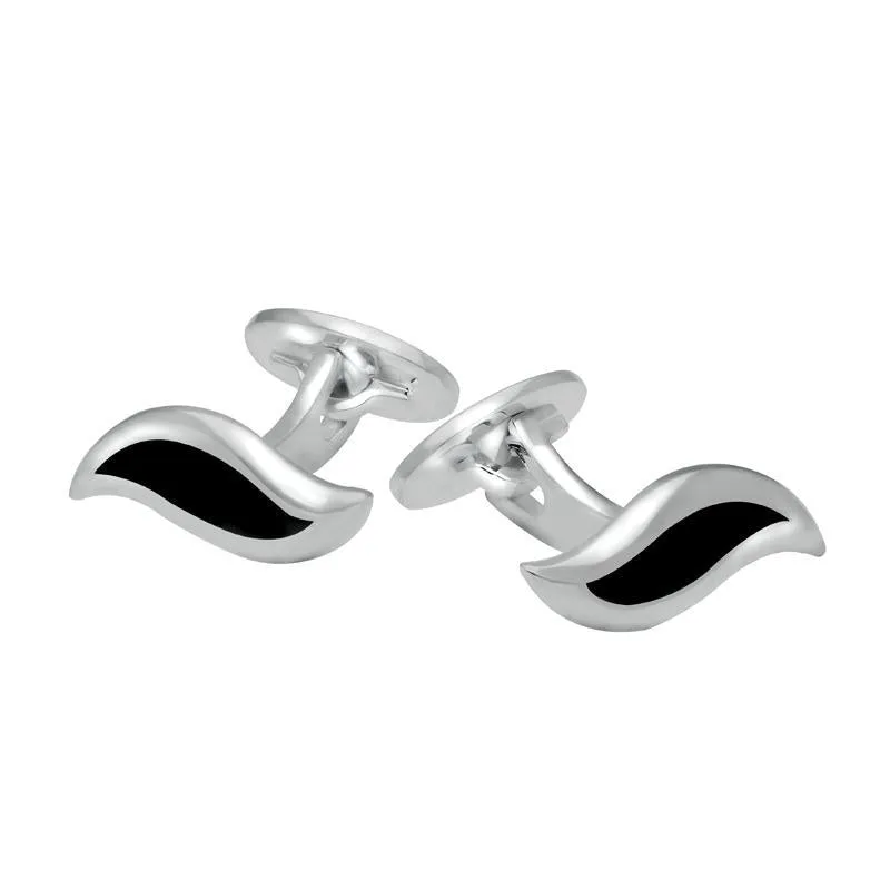Sterling Silver Whitby Jet Wave Link Cufflinks sold by Jura Watches