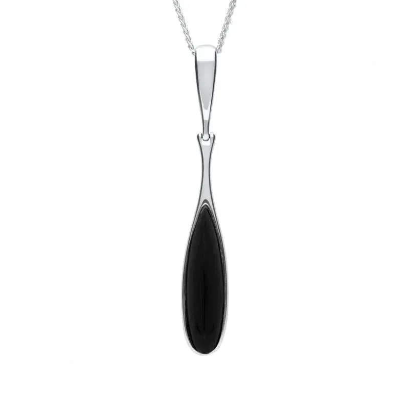 Sterling Silver Whitby Jet Long Slim Pear Drop Necklace sold by Jura Watches