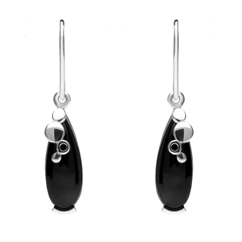 Sterling Silver Whitby Jet Teardrop Bubble Detail Earrings sold by Jura Watches