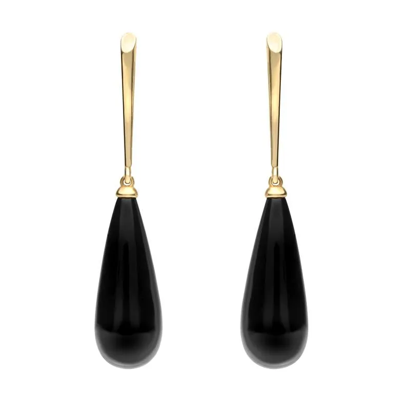 9ct Yellow Gold Whitby Jet Tapered Drop Earrings sold by Jura Watches