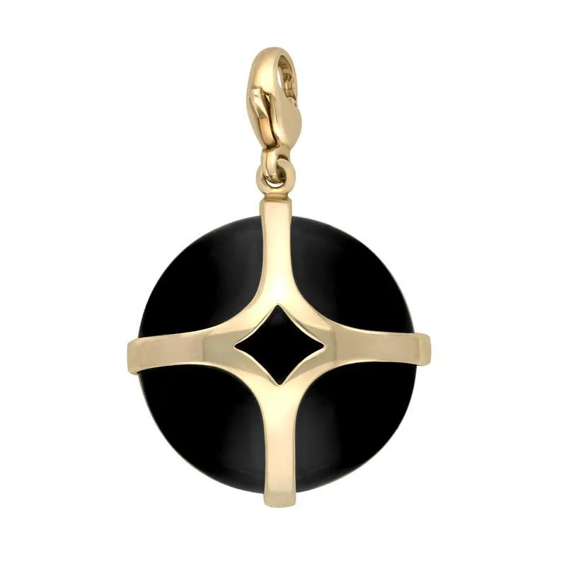9ct Yellow Gold Whitby Jet Disc Open Cross Large Charm sold by Jura Watches