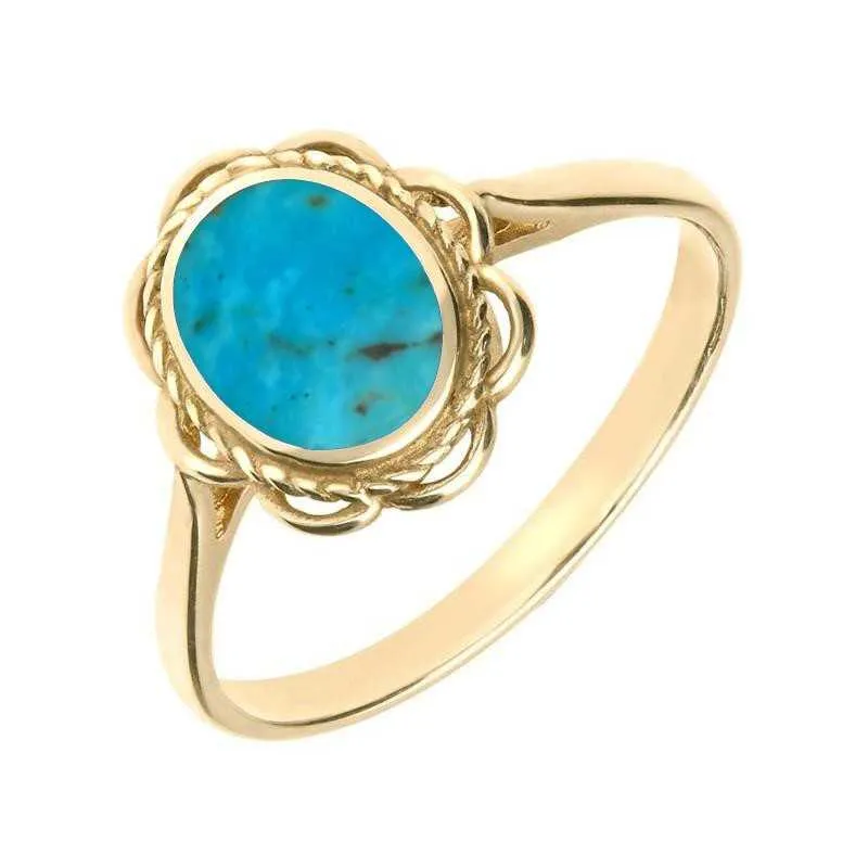 9ct Yellow Gold Turquoise Frill Rope Edge Ring sold by Jura Watches