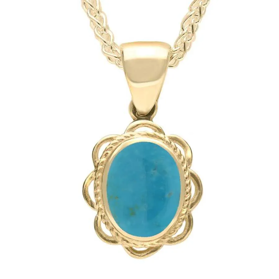 9ct Yellow Gold Turquoise Rope Oval Frill Necklace sold by Jura Watches