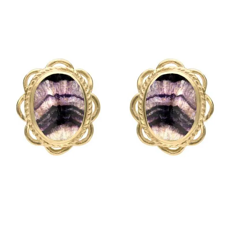 9ct Yellow Gold Blue John Rope Frill Edge Oval Stud Earrings sold by Jura Watches