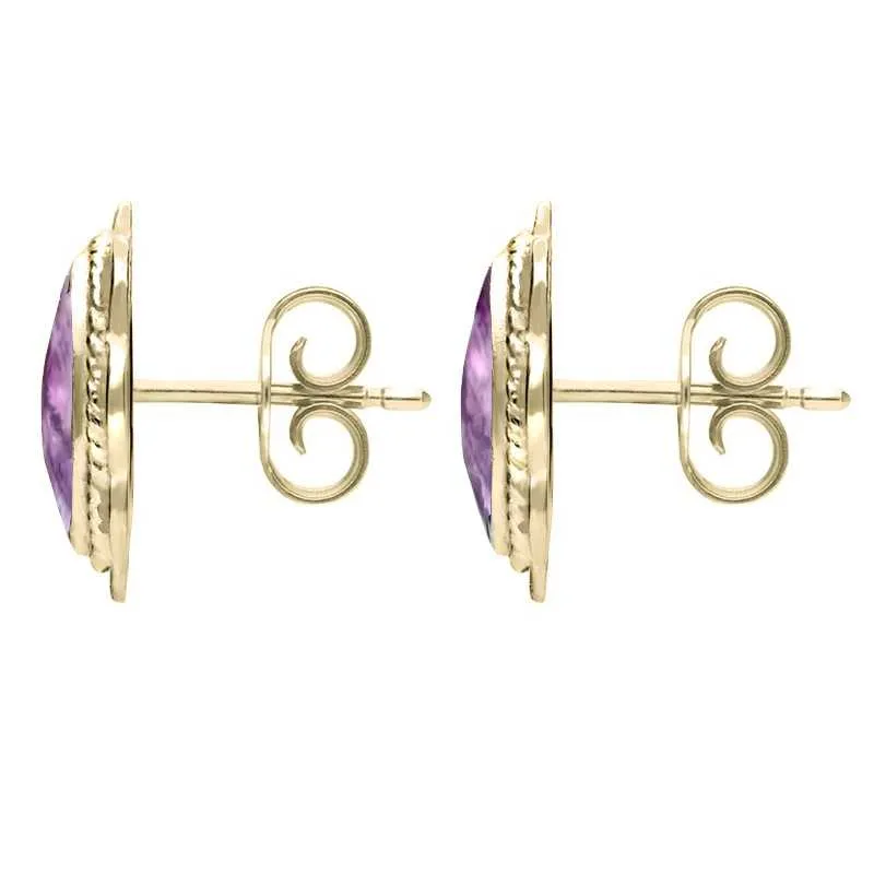 9ct Yellow Gold Blue John Rope Frill Edge Oval Stud Earrings sold by Jura Watches product image thumbnail 2