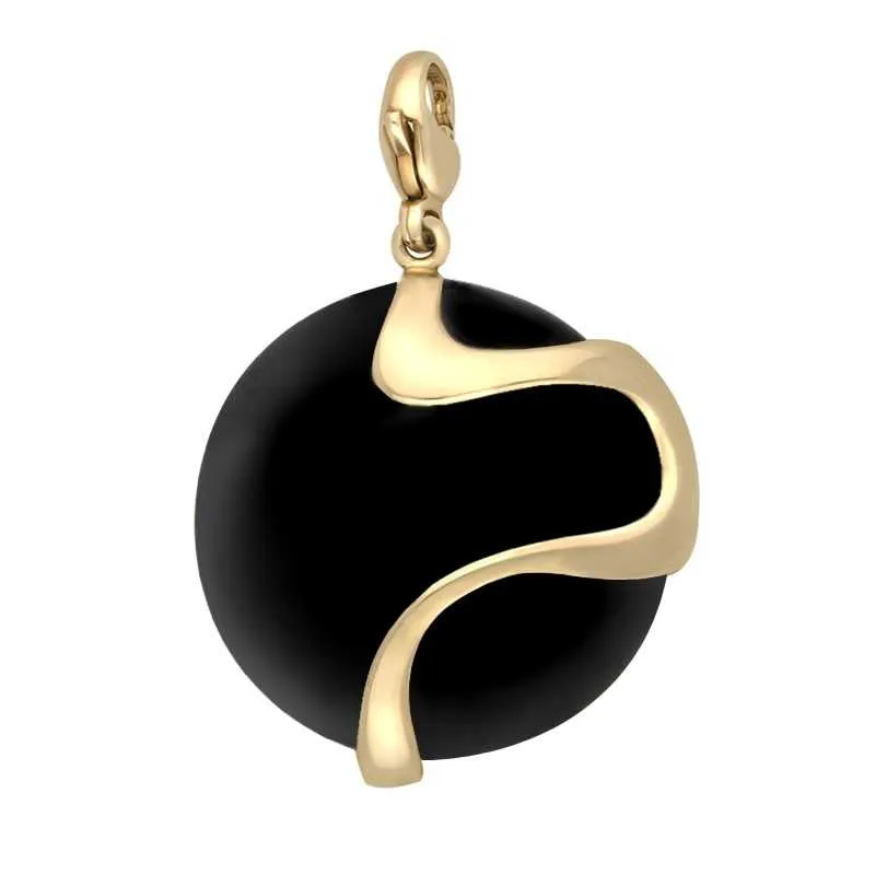 9ct Yellow Gold Whitby Jet Wavy Disc Large Charm sold by Jura Watches