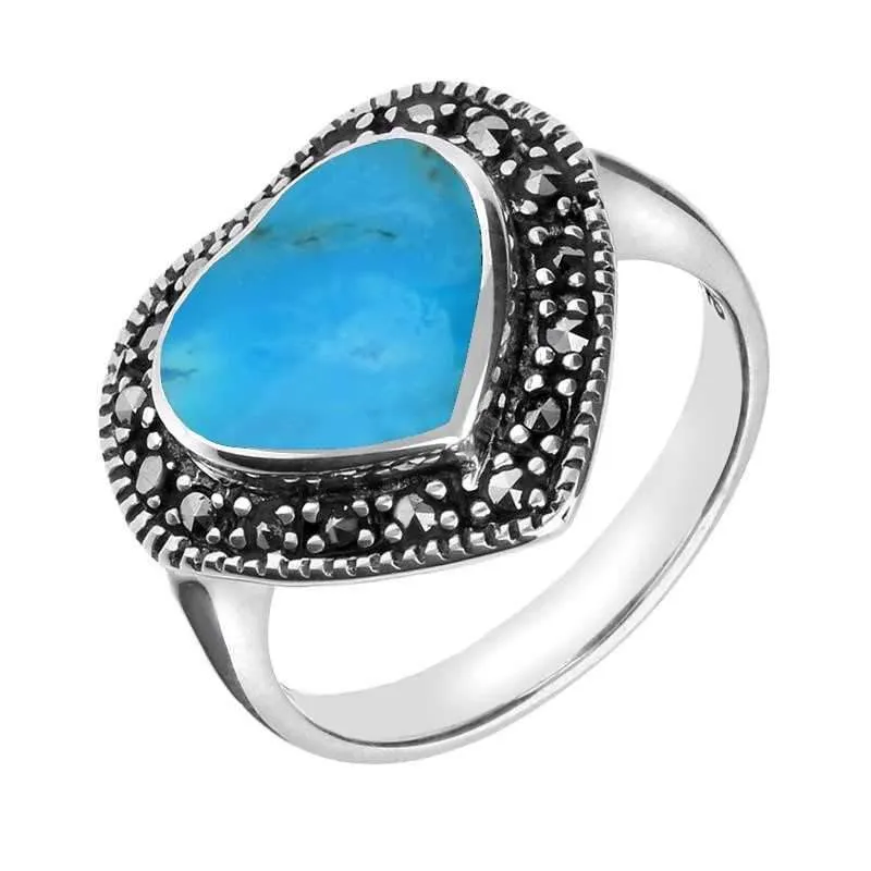 Sterling Silver Turquoise Marcasite Heart Shaped Ring sold by Jura Watches