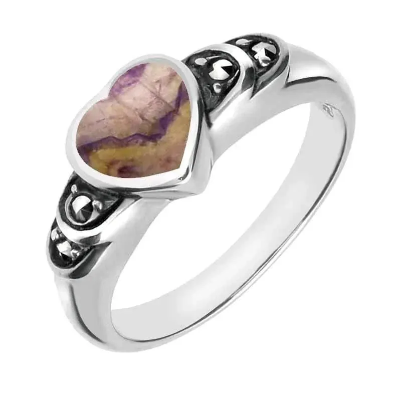 Sterling Silver Blue John Heart Marcasite Shoulder Ring sold by Jura Watches