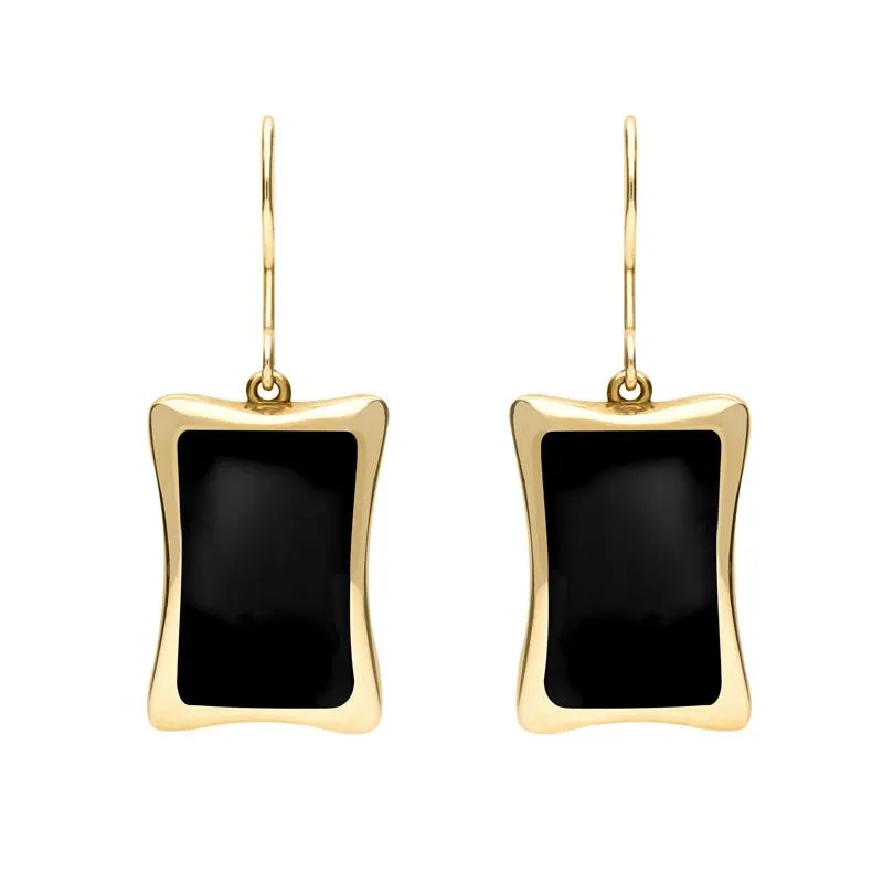 9ct Yellow Gold Whitby Jet Abstract Oblong Hook Drop Earrings sold by Jura Watches