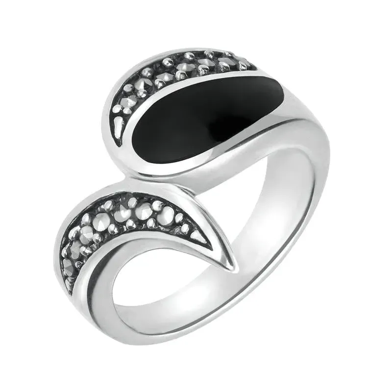 Sterling Silver Whitby Jet Marcasite Teardrop Shaped Ring sold by Jura Watches