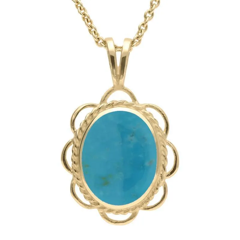 9ct Yellow Gold Turquoise Rope Edged Oval Frill Necklace sold by Jura Watches
