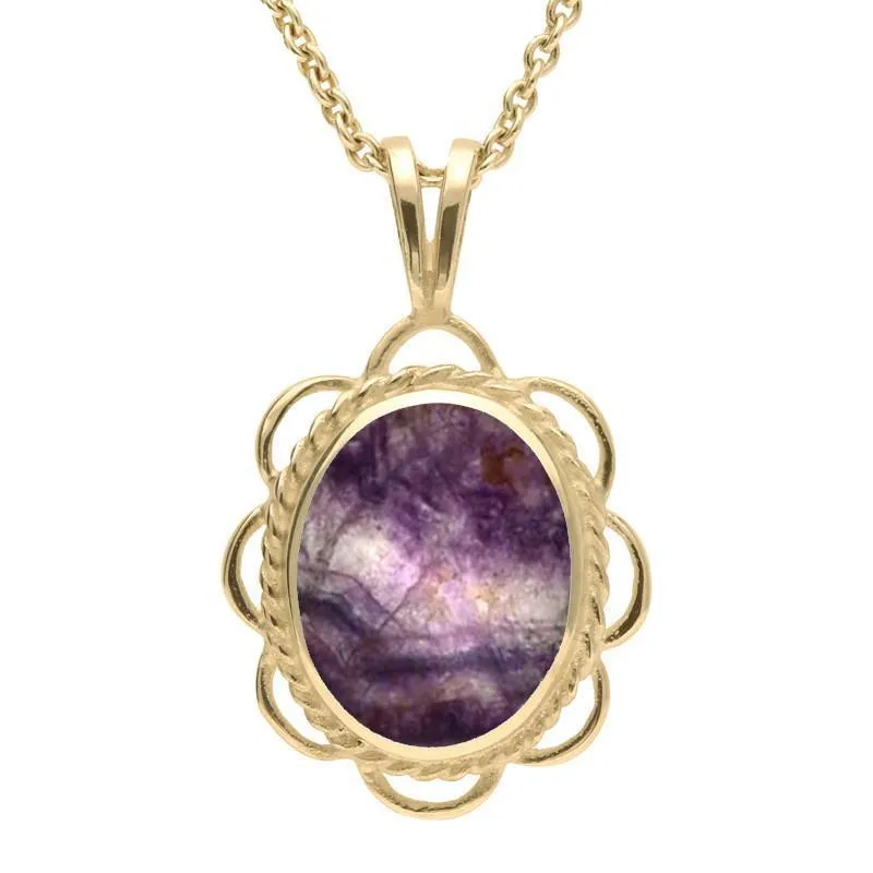 9ct Yellow Gold Blue John Rope Edged Oval Frill Necklace sold by Jura Watches