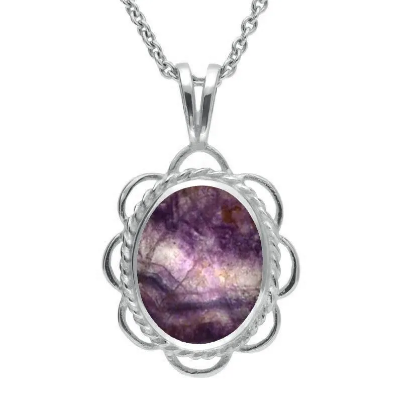 Sterling Silver Blue John Rope Edged Oval Frill Necklace sold by Jura Watches