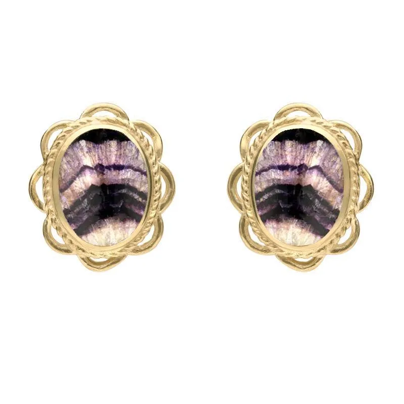 9ct Yellow Gold Blue John Large Rope Oval Frill Stud Earrings sold by Jura Watches