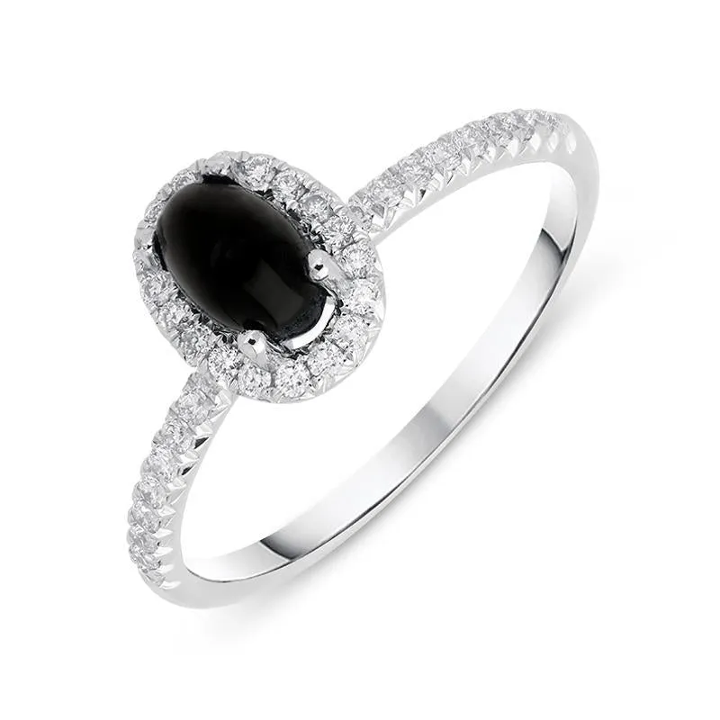 18ct White Gold Whitby Jet 0.27ct Diamond Oval Cluster Ring sold by Jura Watches