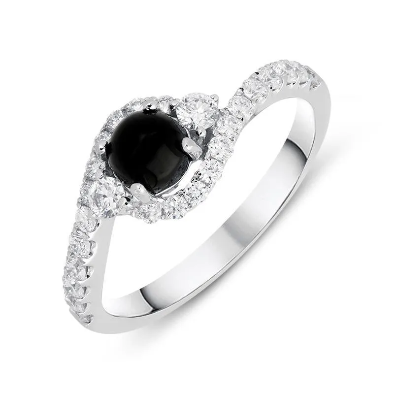 18ct White Gold Whitby Jet 0.50ct Diamond Wave Ring sold by Jura Watches