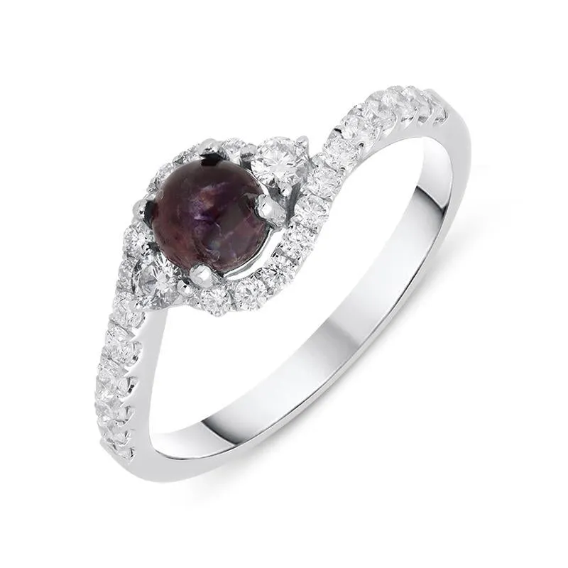 18ct White Gold Blue John 0.50ct Diamond Wave Ring made by C.W. Sellors