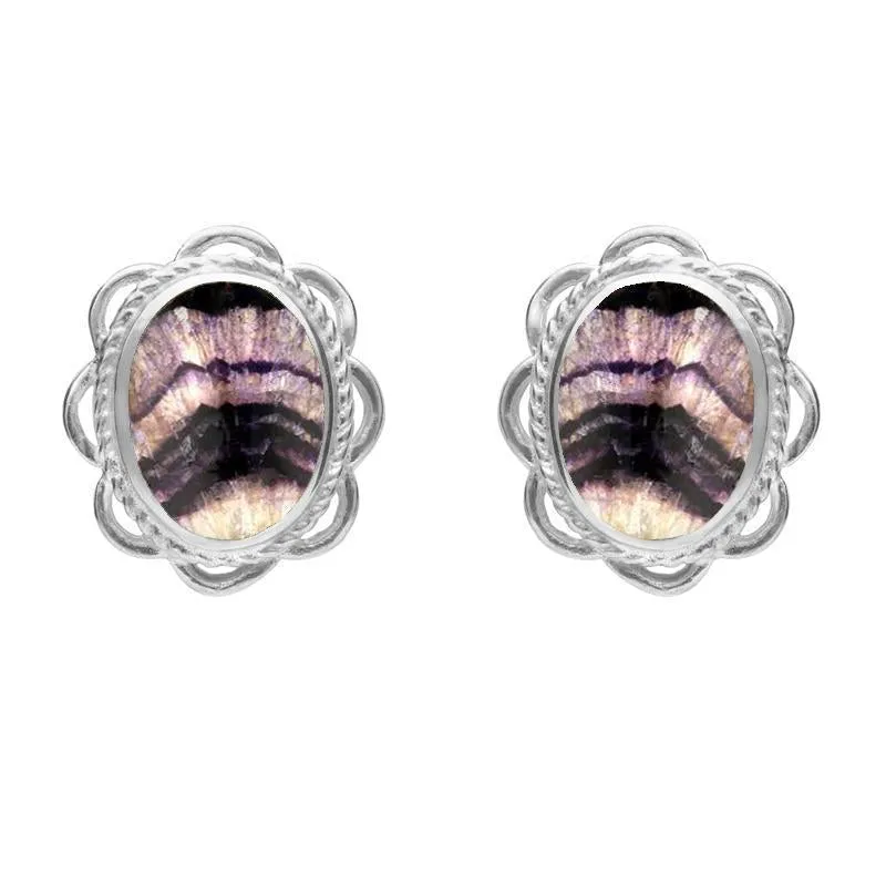 Sterling Silver Blue John Large Rope Oval Frill Stud Earrings sold by Jura Watches